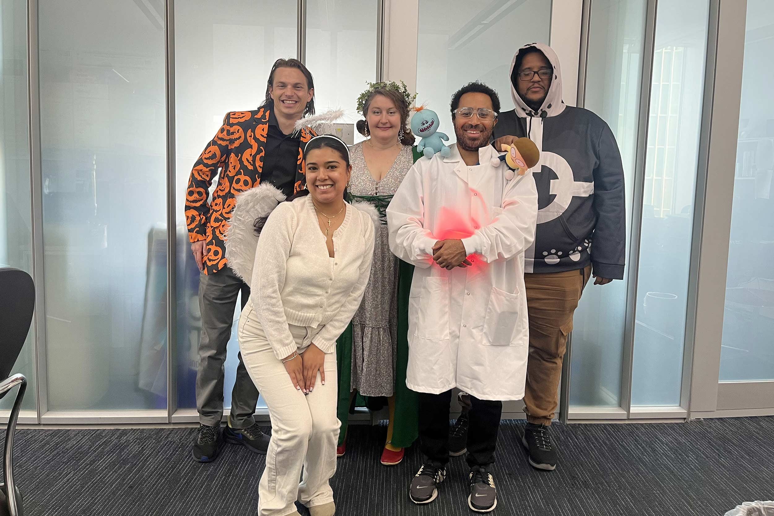 Lab group photo in Halloween costumes